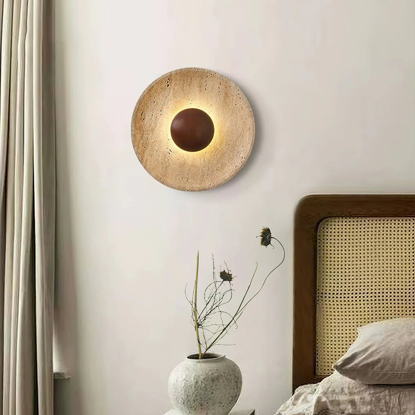 Applique Murale Moderne en Bois et Travertin