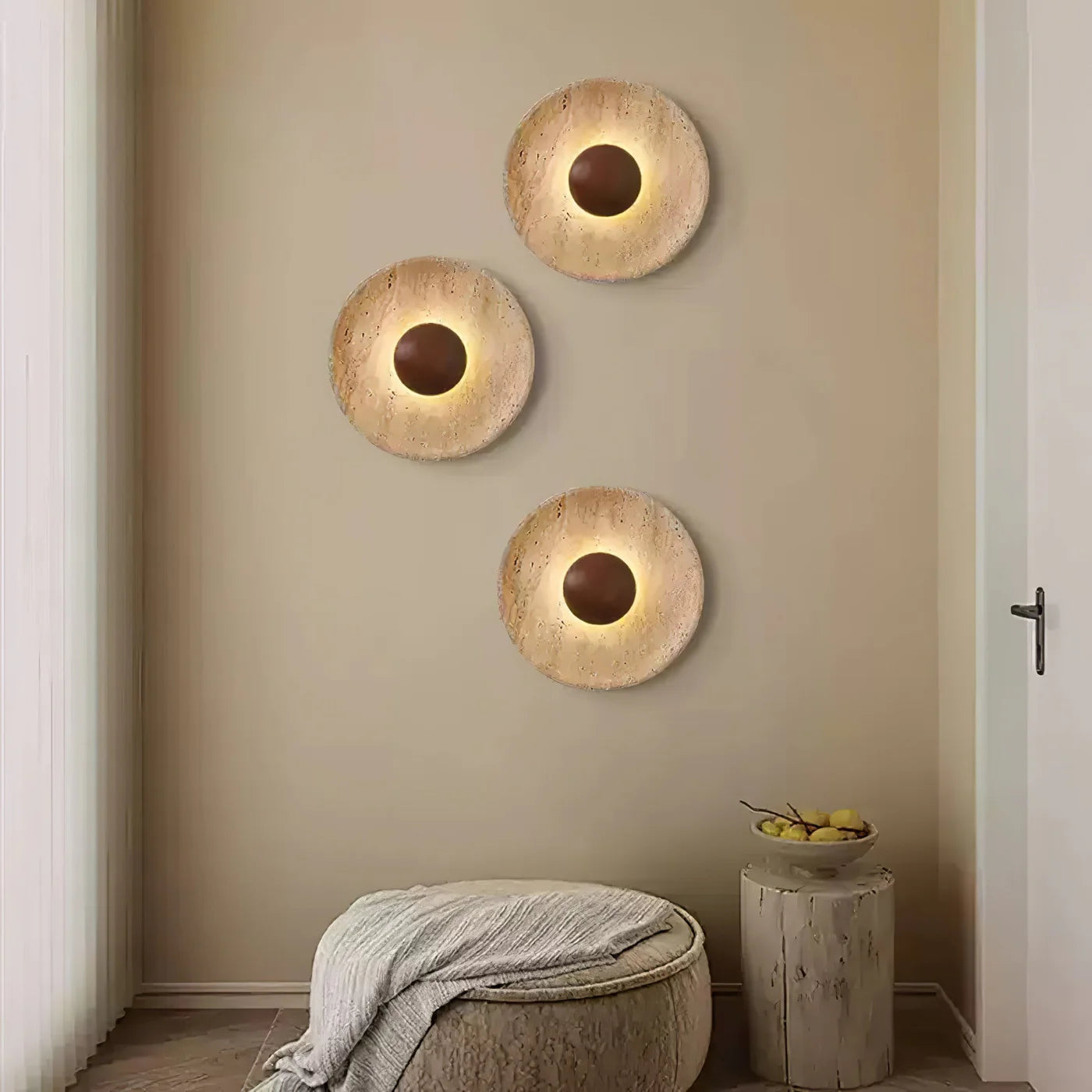 Applique Murale Moderne en Bois et Travertin