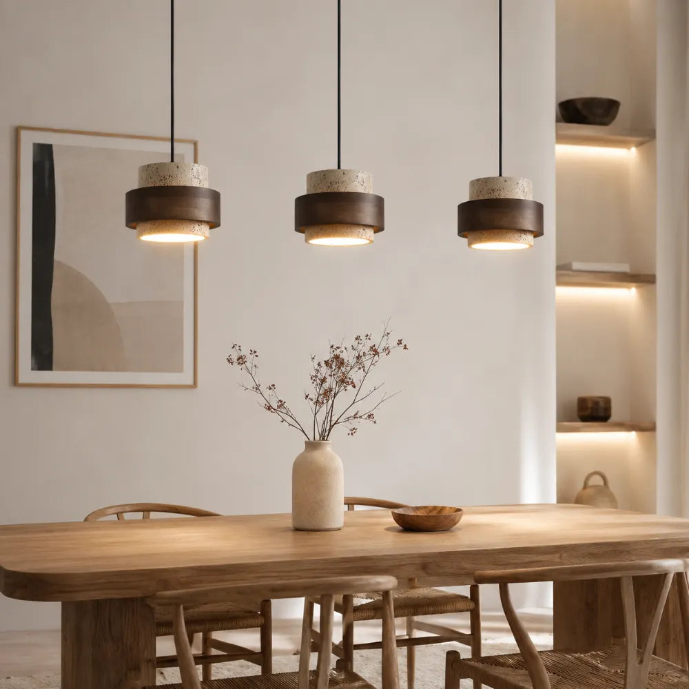 Suspension en travertin & Bois noyer moderne 20 cm