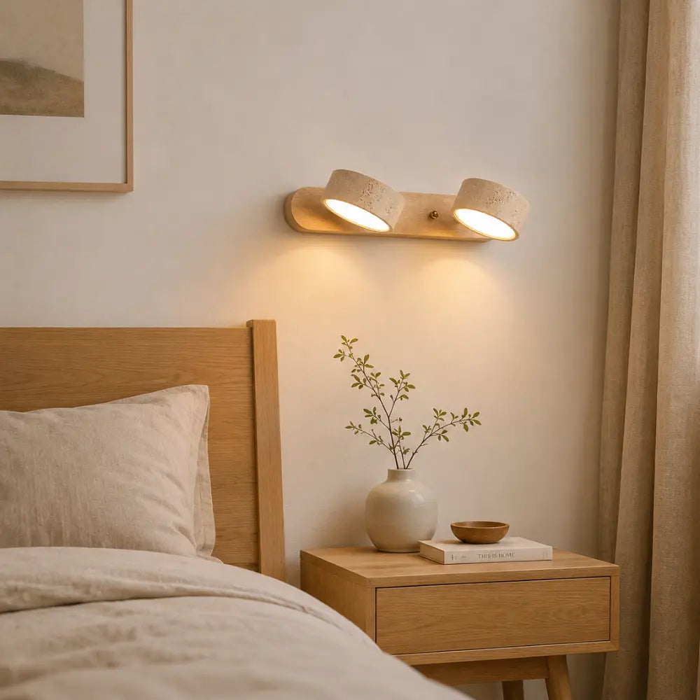 Applique murale design travertin & bois multi-têtes
