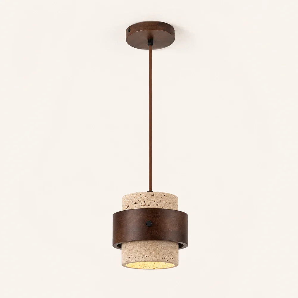 Suspension en travertin & Bois noyer moderne 20 cm