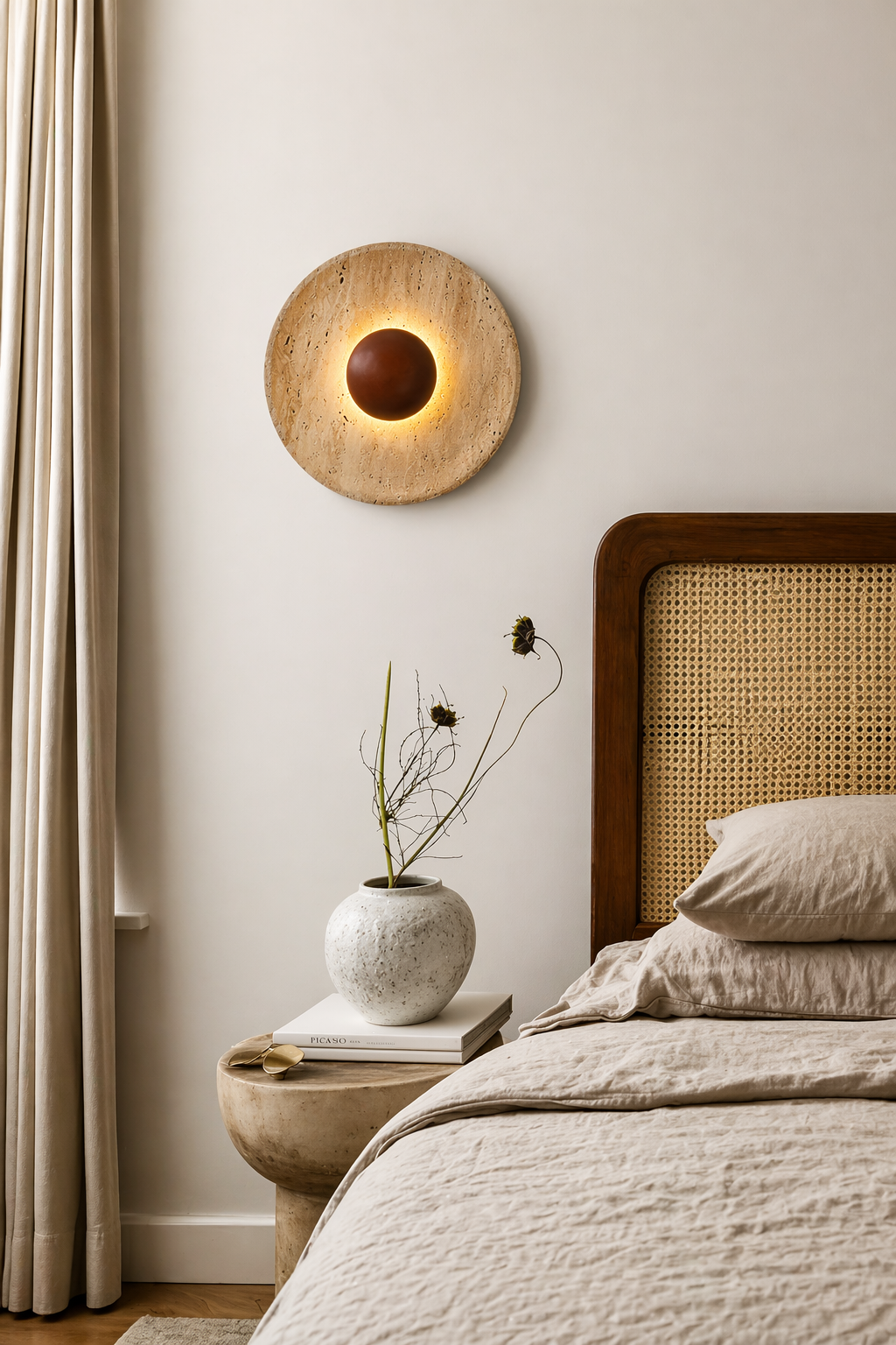 Applique Murale Moderne en Bois et Travertin