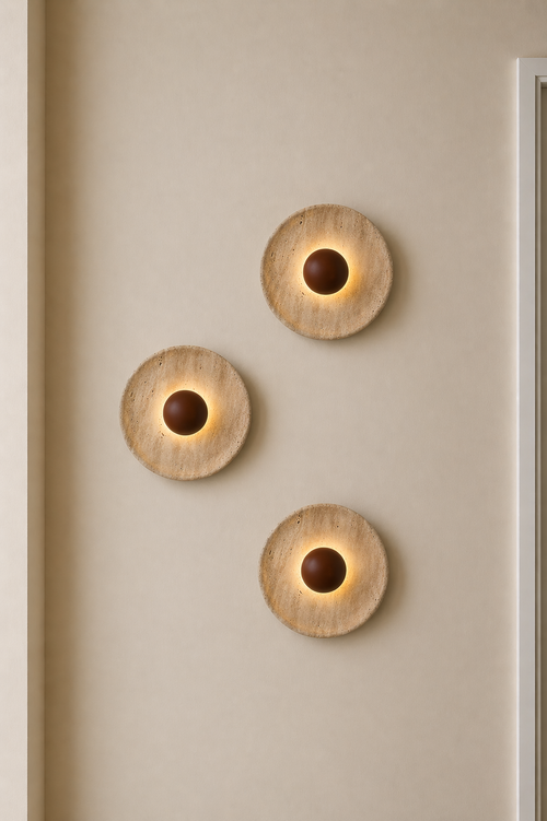 Applique Murale Moderne en Bois et Travertin