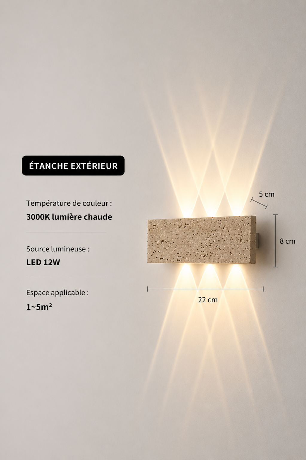 Applique Murale en Travertin Design à LED